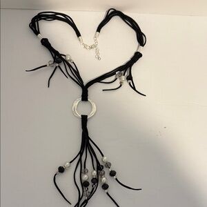 Elegant Black Suede and Silver Necklace